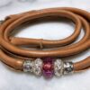 Tan Soft Leather show lead with Purple & Silver beads