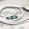White Soft Leather show lead with Turquoise & Silver beads