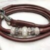 Dark Brown Soft Leather show lead with Silver beads