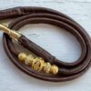 Dark Brown Soft Leather show lead with Gold beads