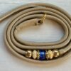 Beige Soft Leather show slip lead with Blue & Gold beads