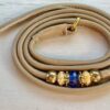 Beige Soft Leather show slip lead with Blue & Gold beads - Image 2