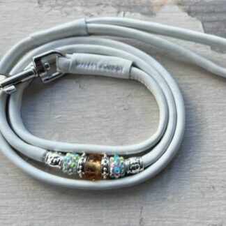 Off White Soft Leather show lead with Amber & Silver beads