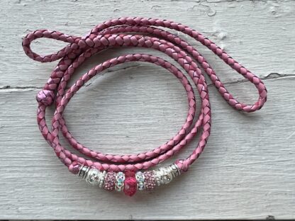 Light Pink, Hot Pink & Fuchsia Metallic kangaroo show lead with Pink & Silver beads - Image 2