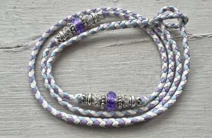 White, Lavender & Light Blue kangaroo show lead with Purple & Silver beads