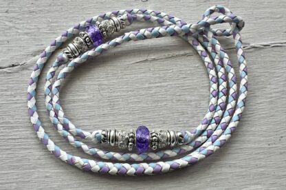 White, Lavender & Light Blue kangaroo show lead with Purple & Silver beads - Image 2